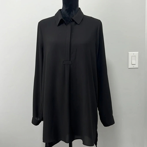 Pleione Tops - Pleione Black Collared Long Sleeve Tunic Blouse size Large